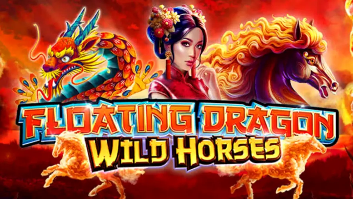 Floating Dragon Wild Horses slot machine interface com tema asiático