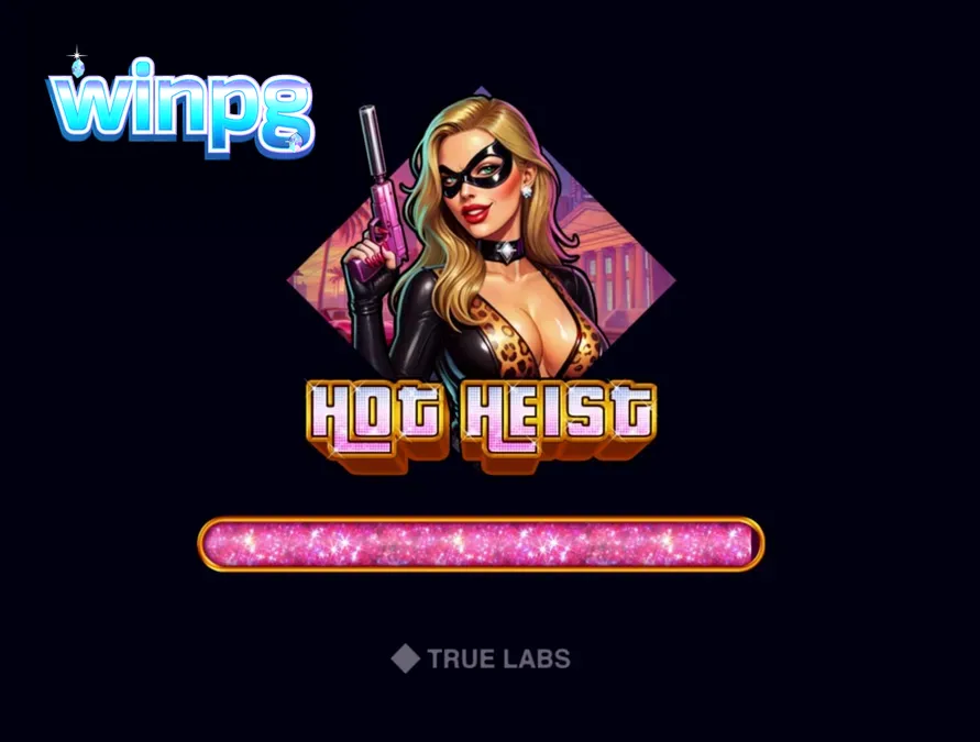 Interface neon do slot Hot Heist com tema de crime